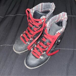 Time and true plaid Black and Red Lace-Up Boots